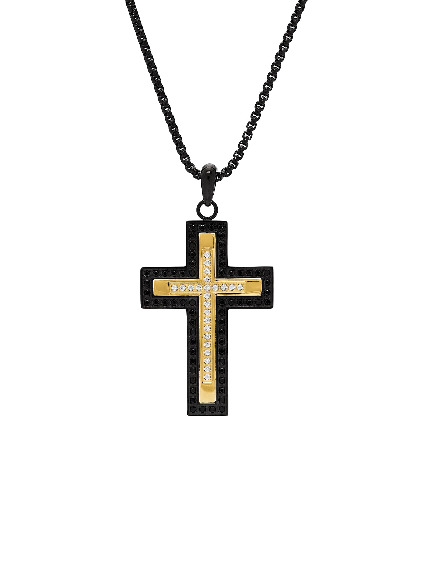 Brilliance Fine Jewelry Stainless Steel Cross with Yellow Cubic