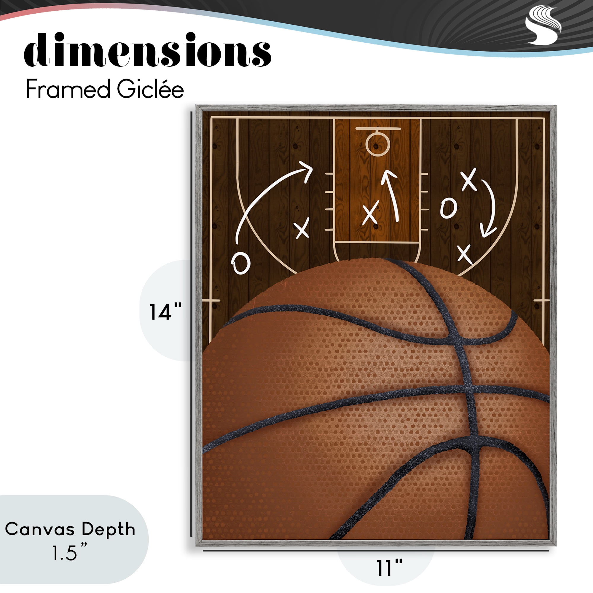 Stupell Industries Basketball Court Tactics Gray Framed Giclee Art, design by Jennifer Stith