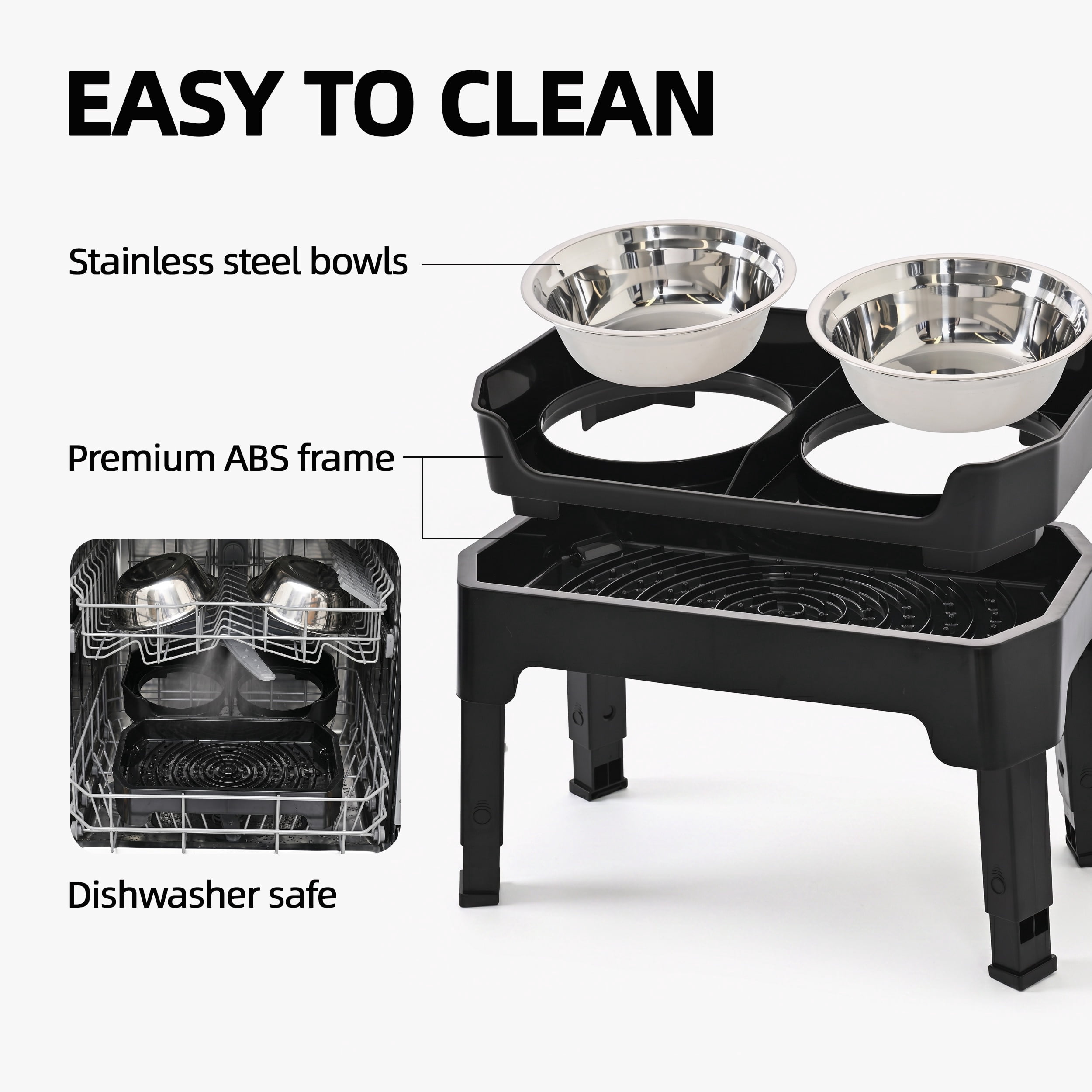 Max & Marlow Elevated Dog Bowls with 3 Adjustable Heights,No-Spill Raised Dog Food and Water Bowl Stand with 2 Stainless Steel Bowls