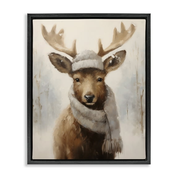 Stupell Industries Cozy Winter Deer Fawn Animals Painting Black Floater Framed Canvas Art Print Wall Art, 17 x 21