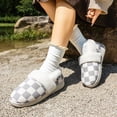 thumbnail image 4 of Pmoiste Checkered House Slippers for Women Furry Collar Comfort Memory Foam Closed Back Warm Winter Wedge Slipper, 4 of 7