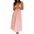 thumbnail image 2 of Women'S Summer V-Neck Maxi Dress Striped Holiday Bohemian Beach Spaghetti Strap Sundress Back Tie Pink M, 2 of 9