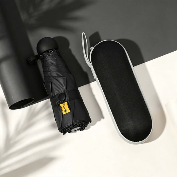 Homellea Black Mini Folding Umbrella with Case, Black Compact Travel Umbrella with 37.4 Inch Canopy and Matching Storage Case, Portable Umbrella for Purse Backpack and Weekend Travel