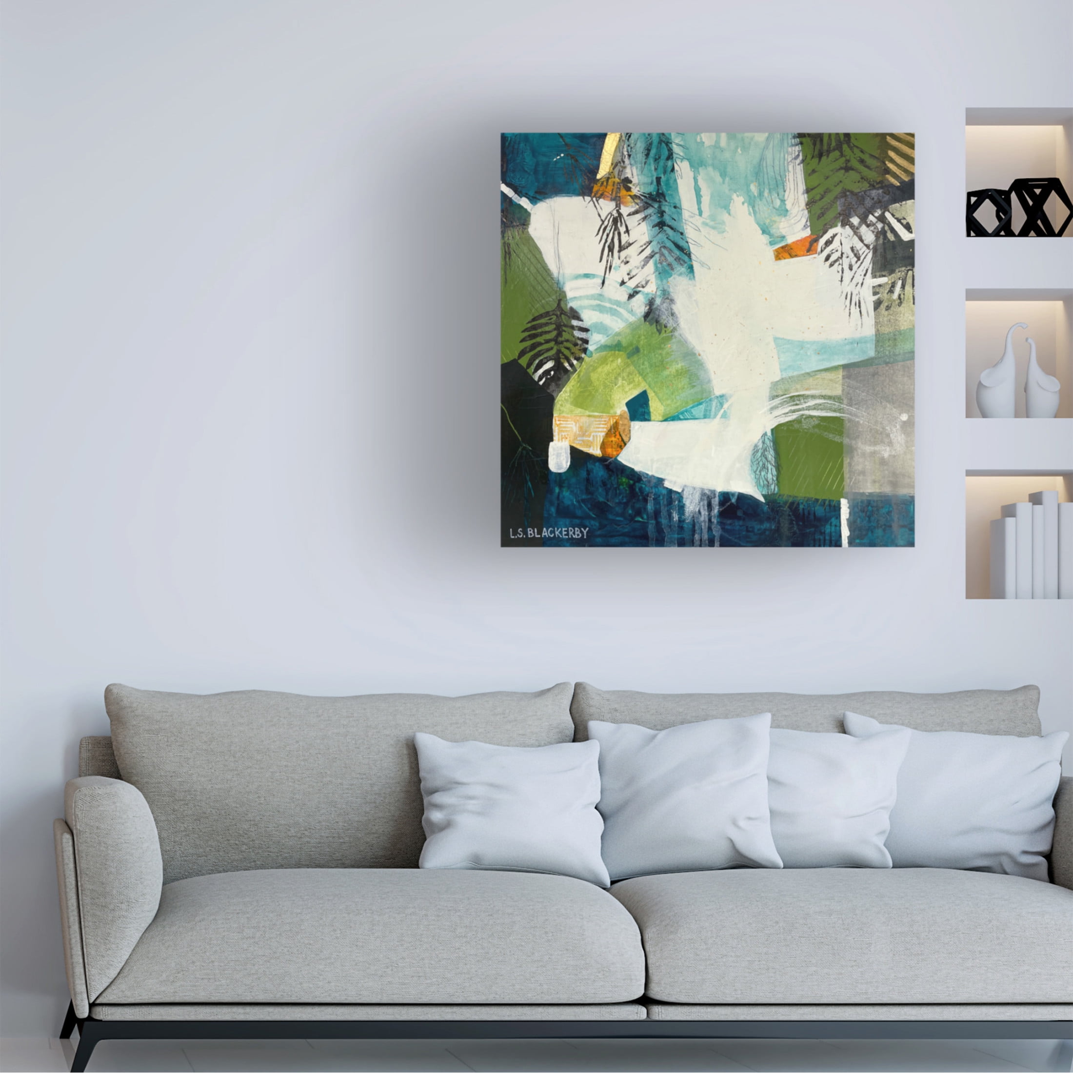 Canvas Wall Art - Linda S. Blackerby 'Woodlands Mountain Lake 3' Wall Art for Living Room, Bedroom, or Office Décor by Trademark Fine Art - 14 x 14 Inches