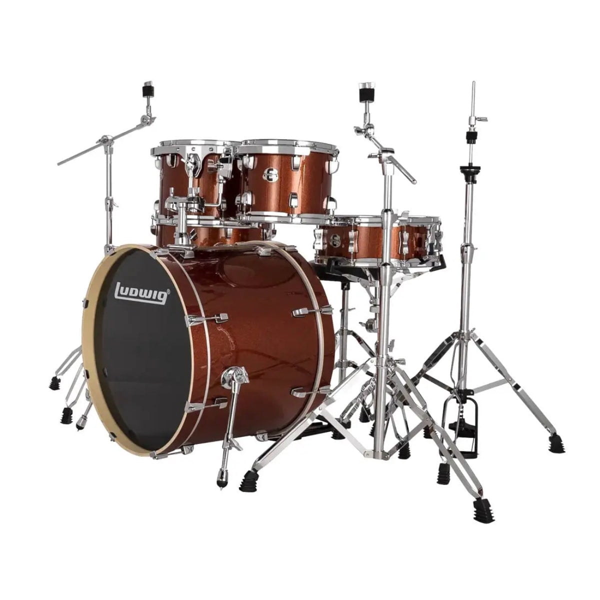 Ludwig Evolution 5-Piece Drum Set w/Hardware, 22" Kick, Copper Sparkle