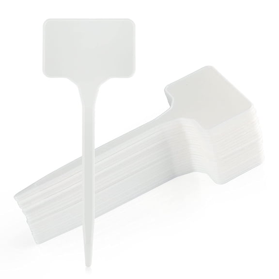Large Plastic Plant Labels 6 Inch 50 Pack White Sturdy Extra Large T-Style Plastic Plant Labels for Flower beds,Plant pots