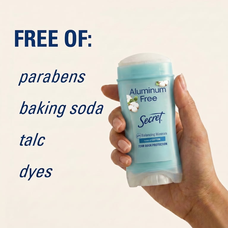 3 pack) Secret Aluminum Free Women's Deodorant, Solid, Cotton, 2.4