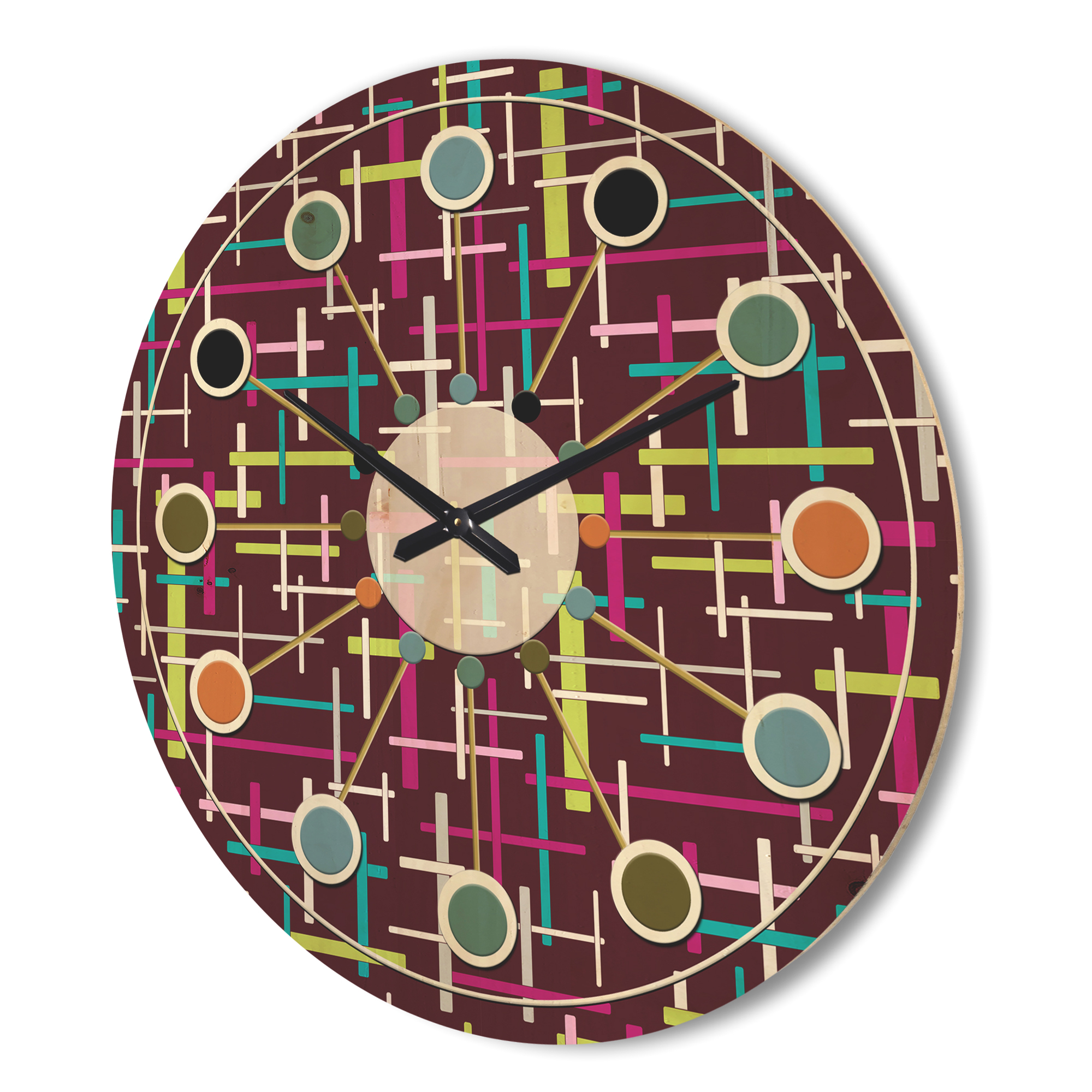 Designart 'Abstract Retro Design XX' Mid-Century Modern Wood Wall Clock
