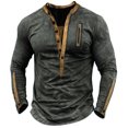 thumbnail image 3 of MiYuan Mens Distressed Henley Raglan Long Sleeve Shirts Front Placket Retro Long Sleeve Tee Shirts Casual Button down Washed T-Shirts for Men, 3 of 5