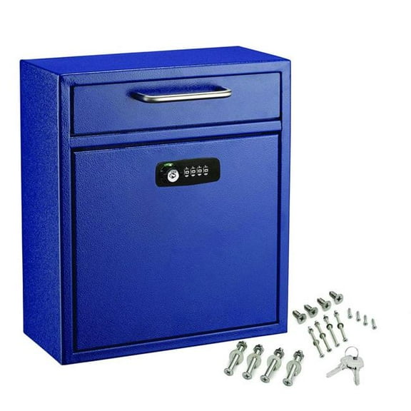 AdirOffice ALHI63105BLUKC Medium Secure Drop Box Wall Mounted Locking Mail Box with Key & Combination Lock, 10.51 x 4.72 x 12 in., Blue