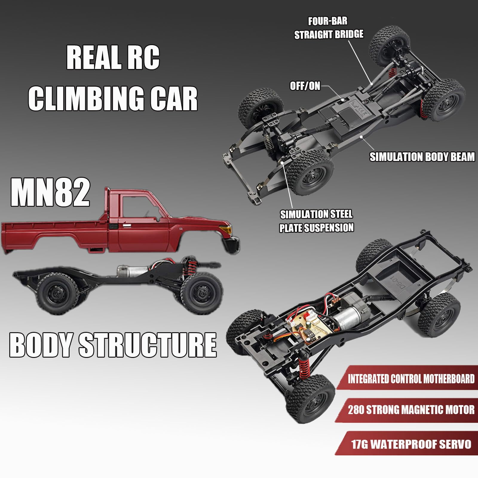MN-82 1/12 Scale RC Rock Crawler Truck, 4x4 Off-Road Remote Control Car with 2.4GHz Remote & Dual 500mAh Batteries - Ideal Gift for Birthday/Christmas/Halloween (Ages 8+)