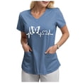 thumbnail image 4 of COMVALUE Scrub Tops for Women Short Sleeve Working Uniform with Pocket Summer ECG Heart Graphic Print V Neck Stretchy Holi T Shirts (Blue, 3XL), 4 of 5