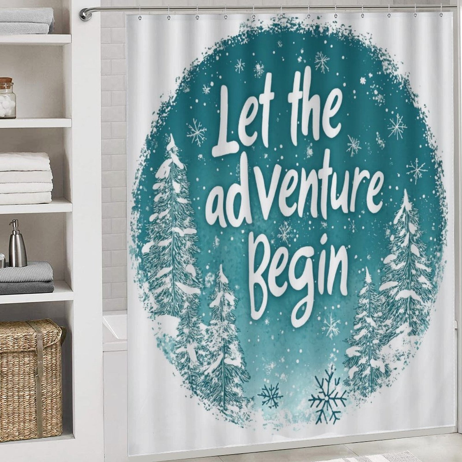 Let The Adventure Begin Shower Curtain 4 Piece Set Shower Curtain And Rugs Shower Curtain Set Xmas Tree Snow Winter Waterproof Fabric Bath Curtain for Bathroom Decor Set