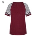 thumbnail image 1 of Camiseta de mujer Blusa de cuello redondo de manga corta con estampado de rayas, rojo vino, S kenally  AP001776-26, 1 of 7