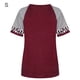 thumbnail image 1 of Camiseta de mujer Blusa de cuello redondo de manga corta con estampado de rayas, rojo vino, S kenally  AP001776-26, 1 of 7