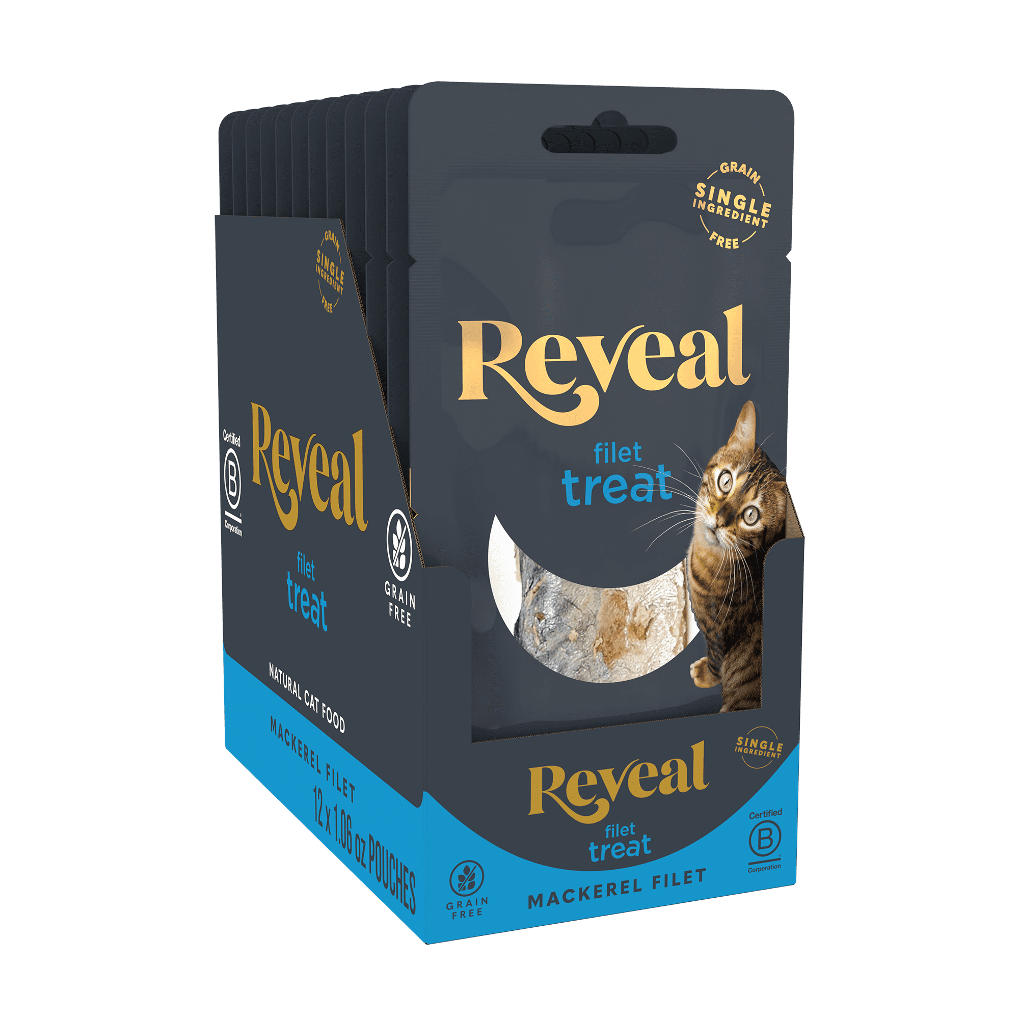 Reveal Pet Food Whole Mackerel Loin Wet Cat Treat, Natural Grain Free Food, 12 Ct 1.06 oz Pouches