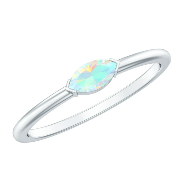 Rosec Jewels Real Ethiopian Opal Promise Ring for Women - Marquise Opal Ring - AAA Quality - Ready to Gift for Valentines, 925 Sterling Silver, US 4.00
