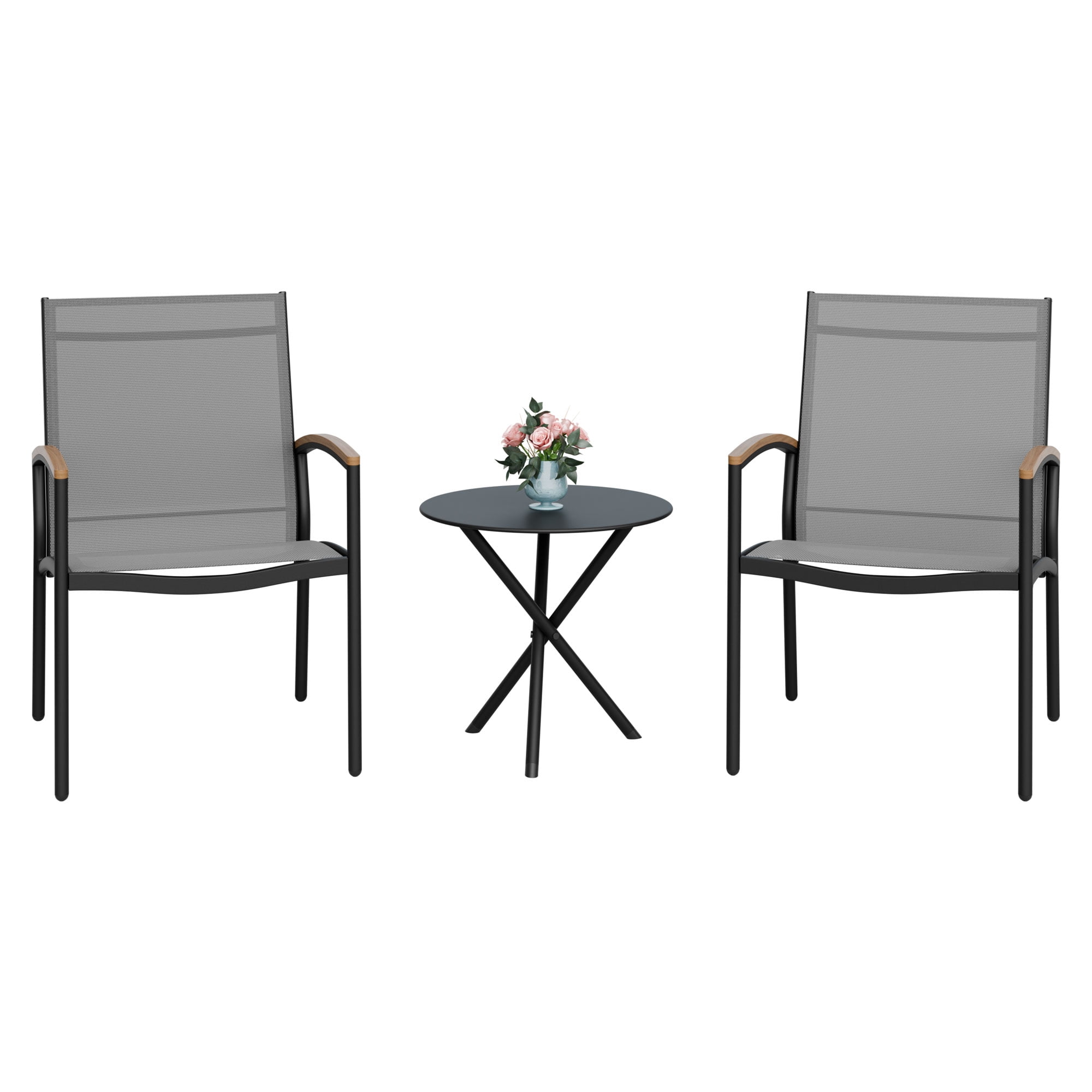 Walsunny Outdoor Patio Bistro Sets 3-Piece Balcony Furniture with 2 Bistro Chairs 1 Outdoor Bistro Table Light Gray