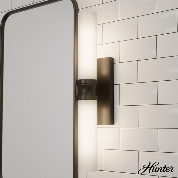 Hunter - Lenlock 2-light Noble Bronze, Medium Size Vanity Light, Dimmable, Modern Style, for Bedrooms, Dining, Living Rooms - 19923