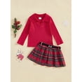 thumbnail image 2 of Suealasg 2Pcs Little Girls Christmas Skirt Outfits Toddler Kids Girls Fall Winter Clothes 1T 2T 3T 4T 5T Long Sleeve Ribbed Shirts Tops Plaid A-line Skirt Sets with Belt, 2 of 7
