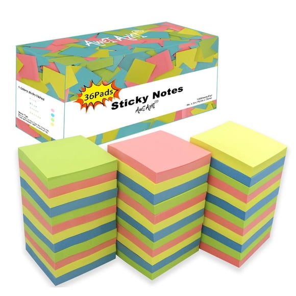 Sticky Notes 3x3, Self-Stick Notes, 36 Pads, 100 SheetsPad, Assorted colors Stickies, Easy to Post Notes for Study, Works, Daily Life (36)