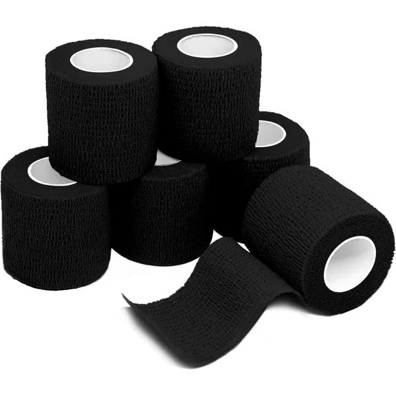 Self Adhesive Bandage Rolls 2"x5 Yards, 6/Pack Elastic Stretch Home First Aid Cohesive Black Rolls Wrap, Vet Tape