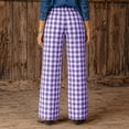 thumbnail image 5 of KDDYLITQ Work Pants Women Drawstring Elastic Waisted Gingham Wide Leg Y2k Pants Plaid Lounge Fashion Cute Palazzo Trendy Trousers with Pockets Purple L, 5 of 5