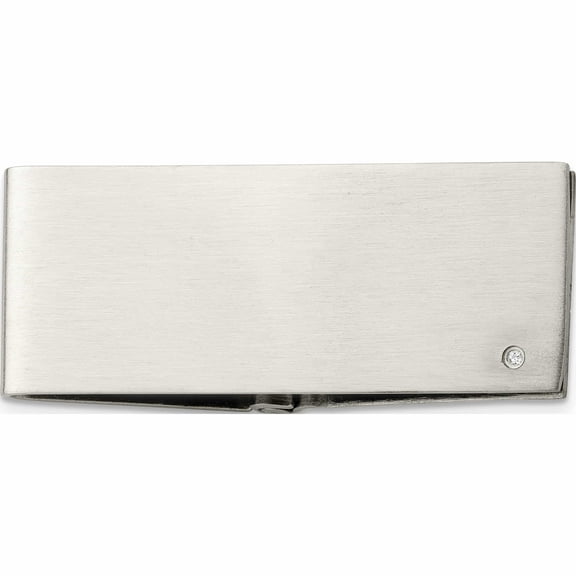 Stainless Steel Brushed .03Ct Diamond Hinged Money Clip (50 X 21) Made In China -Jewelry By Sweet Pea