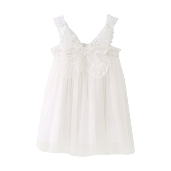 VNKIDY Girls Carnival Dress Toddlers Solid Color Spaghetti Strap Sleeveless Tutu Dress Butterfly Embroidered Multi Layer Tulle Elastic Waist Dress For Party Holiday Wear Cozy Dress