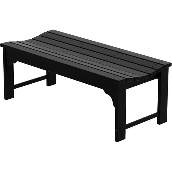 LiteHaven Outdoor Bench, All Weather Resistant Poly Lumber Backless Patio Garden Bench, Adirondack Curved Bench Seat for Comfort, Black