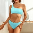 thumbnail image 3 of Womens Two Piece Swimsuits One Shoulder Ribbed Bathing Suit Solid Color Bikini Swimwear, 3 of 5