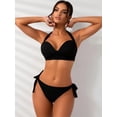 thumbnail image 2 of Women's Black Push-Up Bikini Set, Halter Neck Two Piece Swimsuit with Side Tie Bottoms, 2 of 5