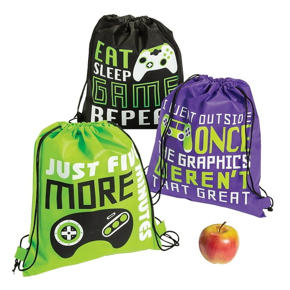 Medium Gamer Drawstring Bags, Apparel Accessories, Birthday, 12 Pieces