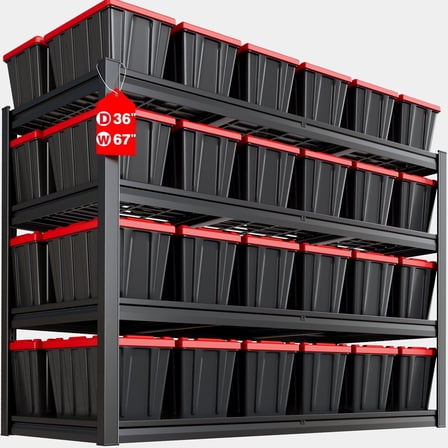 PMKES 67" Wide Garage Shelving Unit, 67" W x 36" D x 68" H, Heavy Duty Garage Storage Shelves,3500 LBS Capacity, Industrial Adjustable Shelves for Basement Warehouse