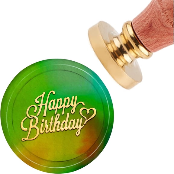 1set Wax Seal Stamp Happy Birthday Vintage Sealing Wax Stamps Words 30mm Removable Brass Head Sealing Stamp with Wooden Handle for Wedding Invitations Christmas Xmas Party Gift Wrap