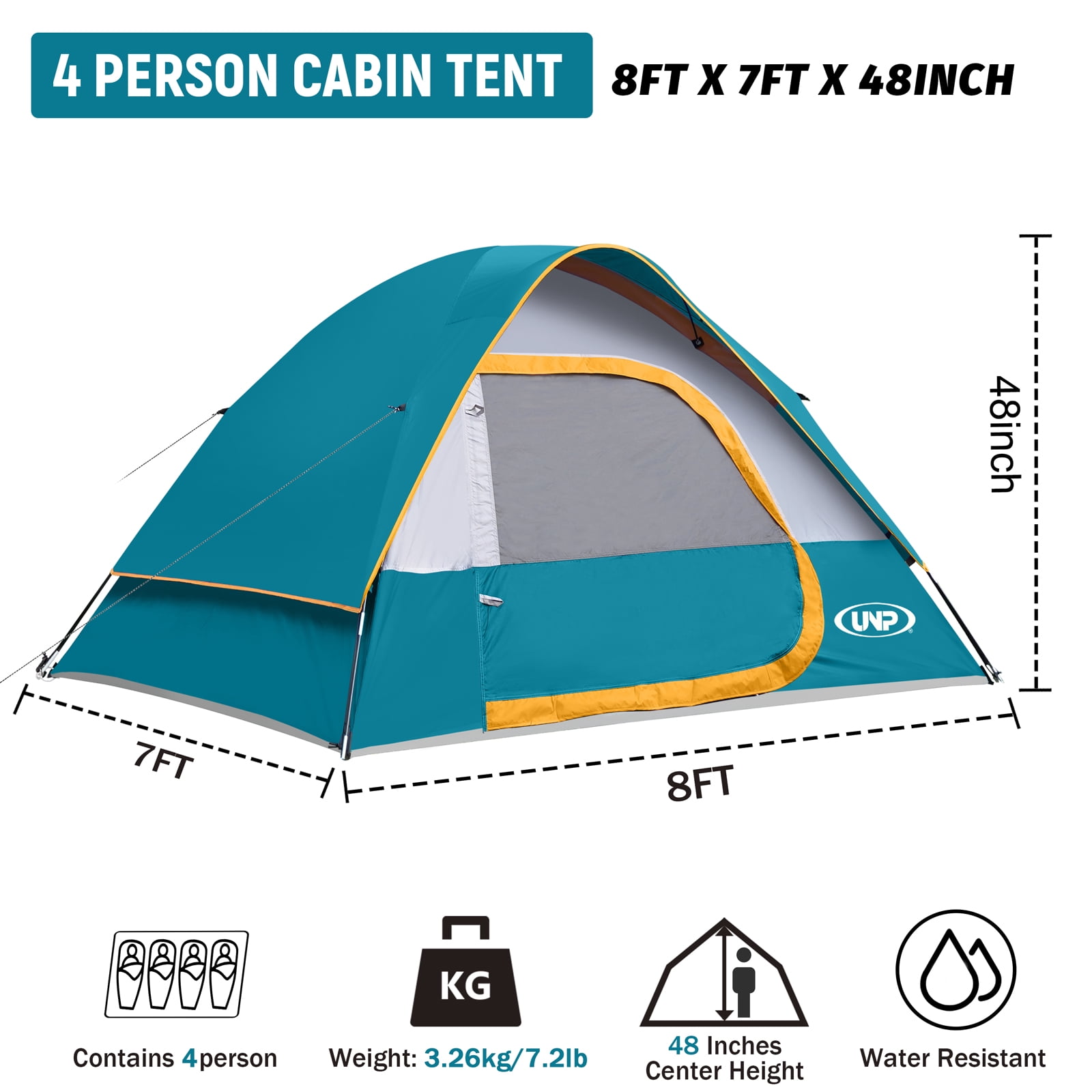 Camping Tent 4 Person, Waterproof Windproof Tent with Rainfly Easy Set up-Portable Dome Tents for Camping, Ocean Blue