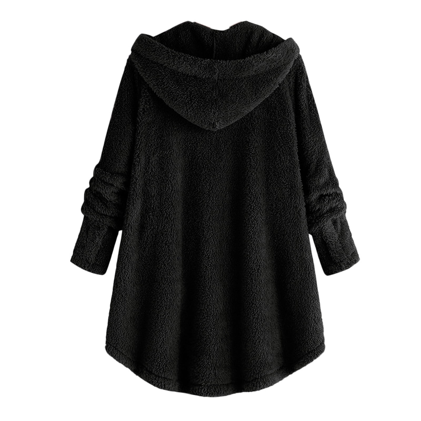Winter Coats for Women with Hooded Plus Size S-5X Fleece Casual Long Sleeve Button Up Jackets Solid Warm Wool Irregular Hem Outerwear