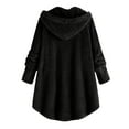 thumbnail image 2 of Plus Size Fleece Hooded Jacket for Women Long Sleeve Plush Overcoat Sherpa Lined Outerwear Button down Coat, 2 of 6