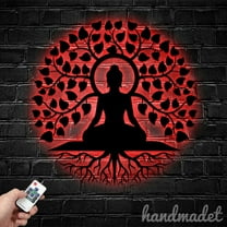 Handmadetneonsign Buddha Tree Of Life Metal Wall Art LED Light, Buddhist Yoga Metal Sign Home Decor
