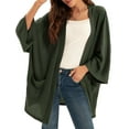 thumbnail image 2 of Grace Karin Women's Open Front Cardigan Oversized Waffle Knit Long Batwing Sleeve Sweaters with Pockets,Army Green, 2 of 7