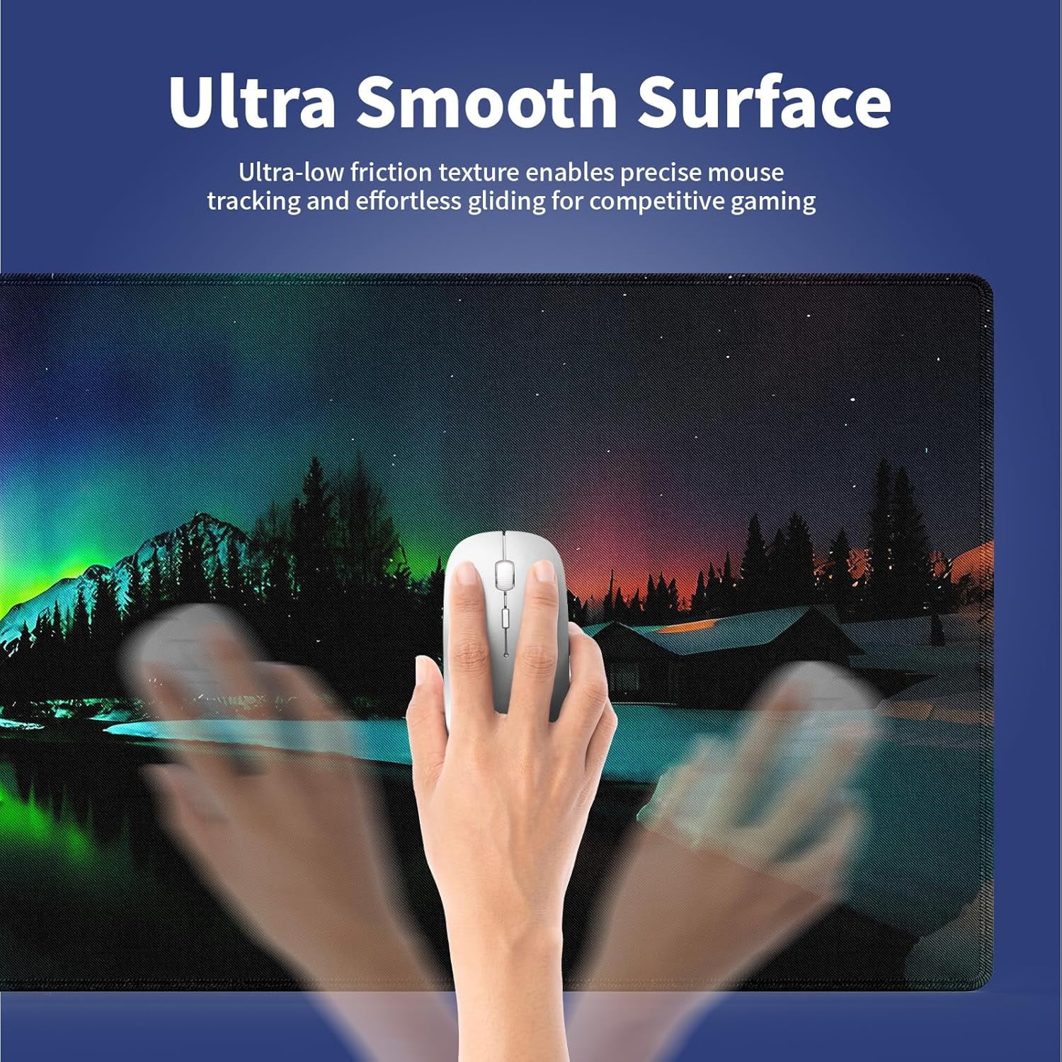 Extra Large Gaming & Office Mouse Pad (31.5" x 11.8") – Aurora Borealis Over Winter Landscape Snow Mountains & Calm Lake & Captivating Night Sky, XXL Desk Mat with Durable Stitched Edges