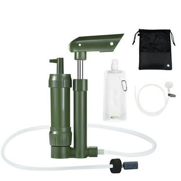 Hand Pump Water Filter 3-Stage Camping Water Purifier Filtration System Survival Gear 0.01 Micron with 500ml Water Bag Storage Bag for Outdoor Camping Hiking Backpacking Adventure