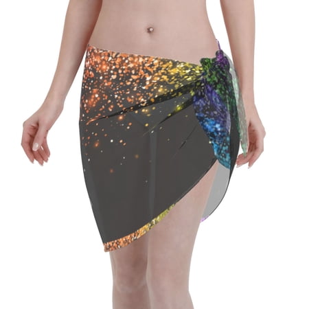 Coaee Colorful Sparkling Women s Short Sarongs Beach Wrap Sheer Bikini Wraps Chiffon Cover Ups for Beach  Swimming  Holiday