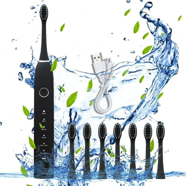 Fiudx Cepillo de Dientes Eléctrico, 8 Cabezales, 6 Modos de Limpieza, Resistencia Al Agua Ipx7, Carga Rápida, Batería de Larga Duración, Limpieza Suave, Recargable Por Usb, 60 Días de Uso, para Uso D