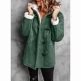 thumbnail image 5 of Women'S Fleece Collar Long Sleeve Hooded Button-Down Jacket with Pockets Grass Green XL, 5 of 8