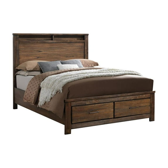 Furniture of America Nangetti Wood 2-Drawer Queen Bed in Antique Oak