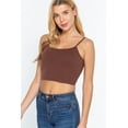 thumbnail image 3 of Saronite Basic Cotton Round Neck Removable Bra Cup Cami Straps Crop Tank Top, Sepia (Women's), 3 of 4