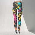 thumbnail image 2 of Bibifish Women's Yoga Pants Paint Black Base Colorful Ink Splash Pattern High Waist Yoga Pants Breathable Art Class Casual Edgy Leggings, 2 of 5
