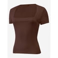 thumbnail image 2 of Women's Square Neck Tops Short Sleeve Crop Tops Workout Summer Clothes Casual Slim Fit T-Shirts, 2 of 5