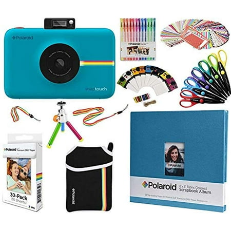 Epoxy Stickers Photo Gems - Polaroid Snap Touch Instant Camera Gift Bundle + ZINK Paper (30 Sheets) + 8x8 Cloth Scrapbook + Pouch + 6 Edged Scissors + 100 Sticker Border Frames + Gel Pens + Hanging Frames + Accessories